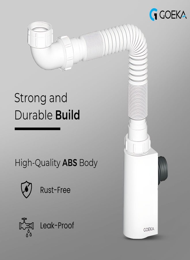 GOEKA ABS Bottle Trap with Expandable Pipe | Height Adjustable Waste Outlet Pipe for Bathroom, Wash Basin & Kitchen Sink | Modern White ABS Body | Anti-Leak & Durable (Bottle Trap Only) - Image 2